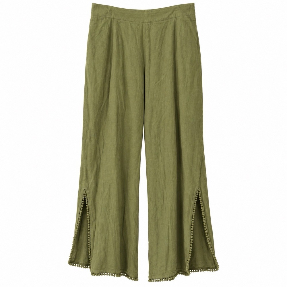 Soft Surroundings Womens 3X Pants Green Linen Slit Hem Summer Brz Wide Leg NWT